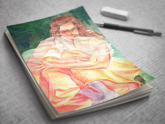 Orange dress watercolor illustration